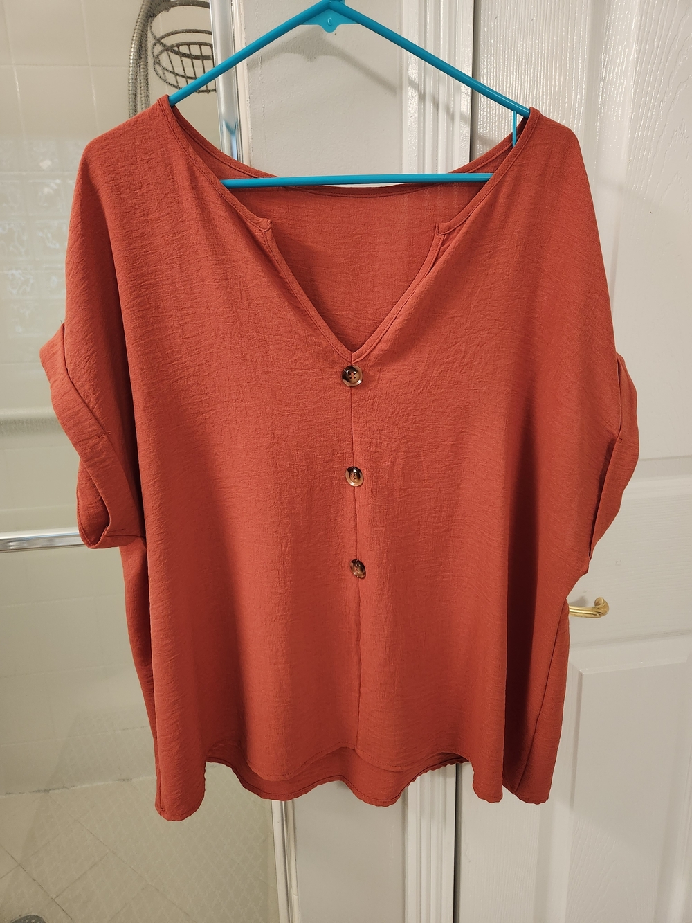 Women's Rust Button-Front V-Neck Top 1X